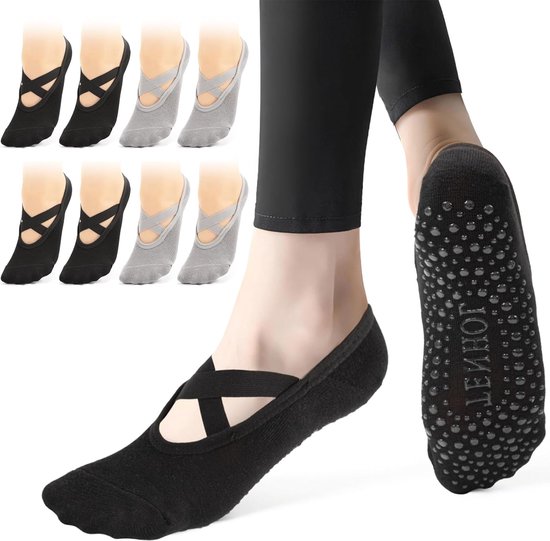 Antislip yogasokken dames - 4 paar - comfortabel - perfect voor Pilates en dansen - SnelShoppen
