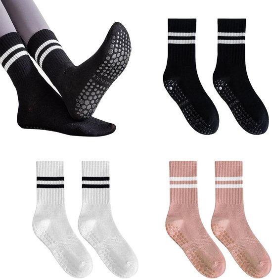 Antislip yogasokken met vijf tenen voor dames - Pilates - Ballet - Fitness - 3 paar - 3 kleuren - Maat 36-38 EU van Merkloos