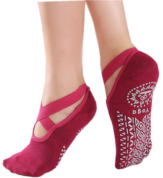 Antislip yogasokken voor dames, sokken met vijf tenen en antislipstrips voor pilates, ballet, dans, oefeningen en fitness (2 paar, maat 35-39) - rood van Merkloos