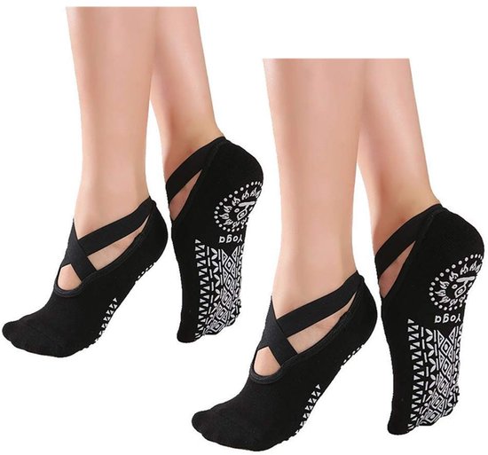 Antislip yogasokken voor dames, sokken met vijf tenen en antislipstrips voor pilates, ballet, dans, oefeningen en fitness (2 paar, maat 35-39) - zwart van Merkloos