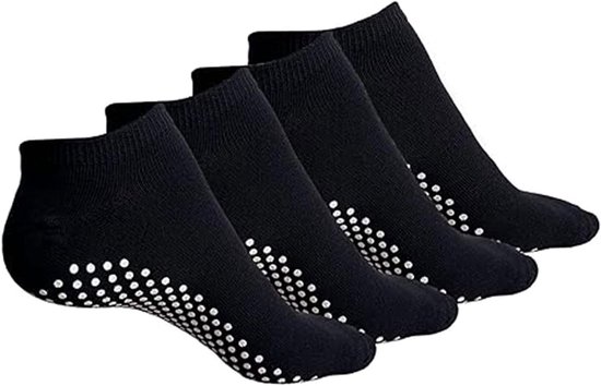 Antislip Yogasokken voor Mannen en Vrouwen - 4 Paar - Perfect voor Pilates, Barre en Fitness Activiteiten - Zwart, One Size