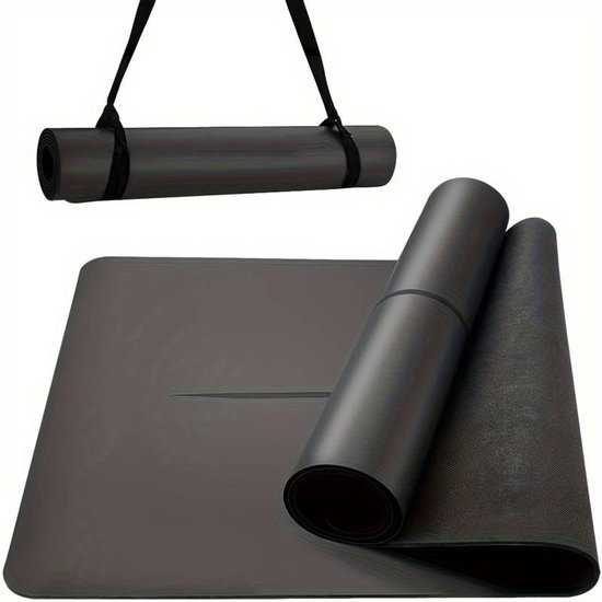 Antislip Zware Rubberen Yoga- & Fitnessmat – Duurzame Thuisgym Workoutmat met Draagriem – Voor Pilates, Squats, Gewichtheffen & Yogahoudingen – Zwart