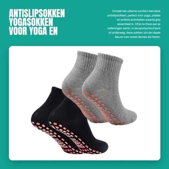 Antislipsokken 2 Paar - Antislip voor Yoga/Pilates - Zwart/Grijs - Katoen - EU 36-41 - Ademend en Comfortabel - Yogasokken
