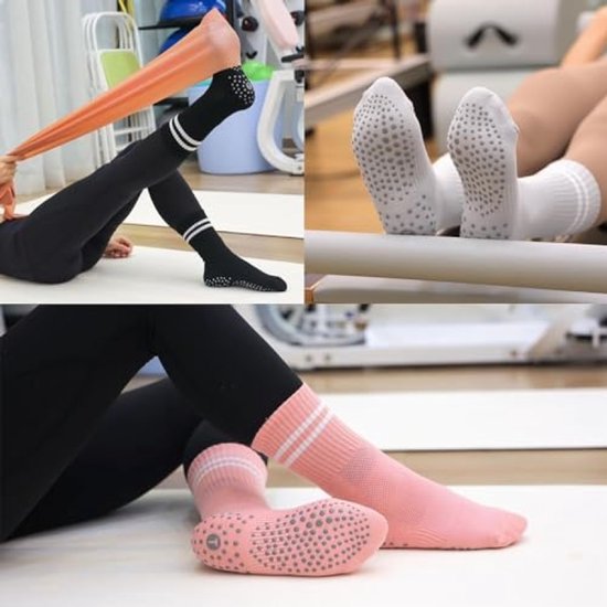 Antislipsokken voor dames - 4 paar yogasokken met antislipnoppen - Maat 39-42 - Geschikt voor yoga, pilates en sportschool van Merkloos