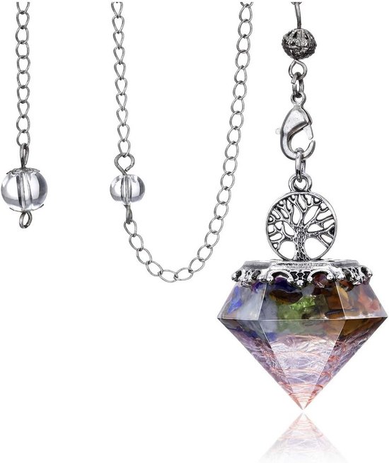 Aquamarijn Kristallen Pendulum met Levensboom voor Waarzeggerij en Wicca