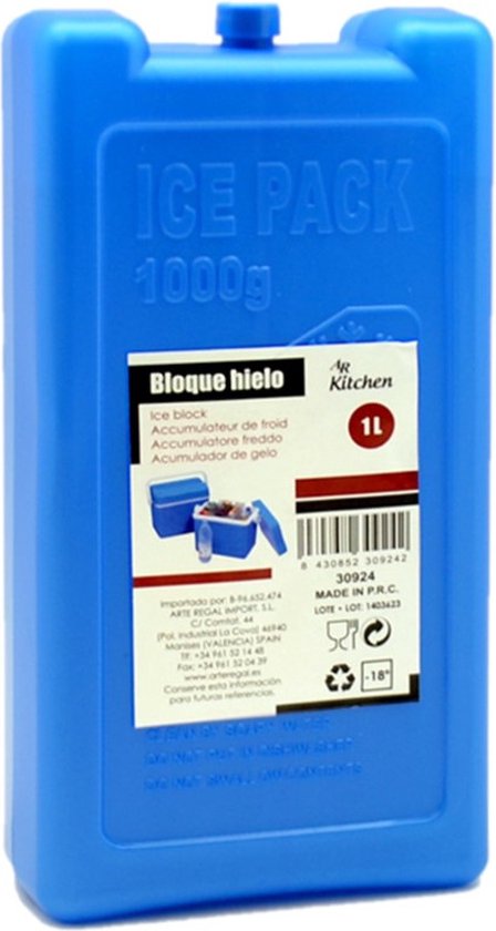 Arte R Koelelementen groot blok - 1000 ml - 11 x 5 x 22 cm - blauw van Arte