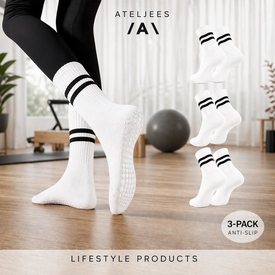 Ateljees Yoga / Pilates Sokken met Anti Slip – 3 Pack – Wit – Maat 36-39