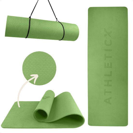 Athleticx Premium Yoga Mat – Forest Groen – Pilates Mat – 183x61x0,8 cm - Duurzaam TPE - Yoga Mat Extra Dik – Fitness Mat – Yoga Mat Anti Slip – Incl. Yogamat Tas – Yogamat – Sportmat – Yogamatten – Sportmatje Dik van $