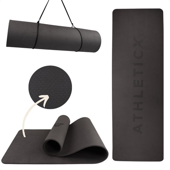 Athleticx Premium Yoga Mat – Onyx Zwart – Pilates Mat – 183x61x0,8 cm - Yoga Mat Extra Dik – Fitness Mat – Yoga Mat Anti Slip – Incl. Yogamat Tas – Yogamat – Sportmat – Yogamatten – Sportmatje Dik van $