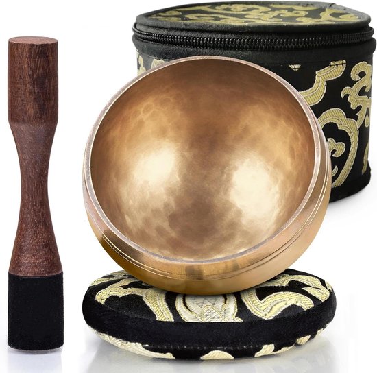 Authentieke handgestemde Tibetaanse klankschalenset voor meditatie - inclusief kussen, hamer, doos en gids van Silent Mind