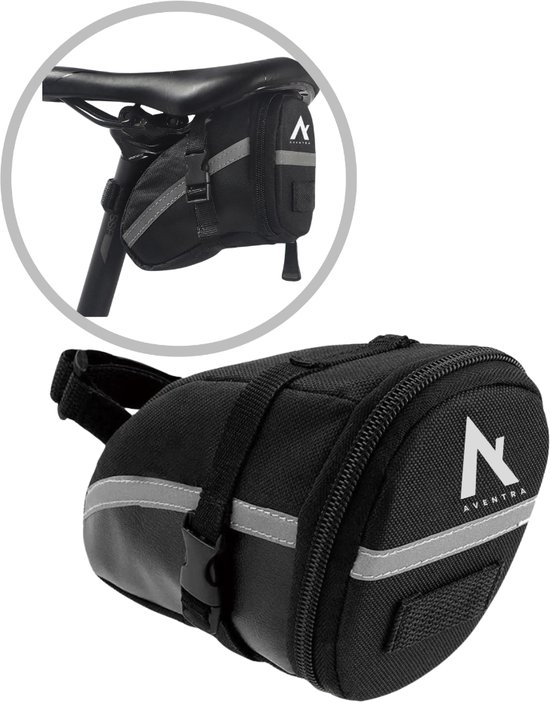 Aventra Zadeltas Fiets - Fietstas voor aan het zadel - Universeel Zadeltasje - Waterdicht - Reflecterend - Met rits en opbergvakje - Racefiets – Moutainbike – Zwart van Avent