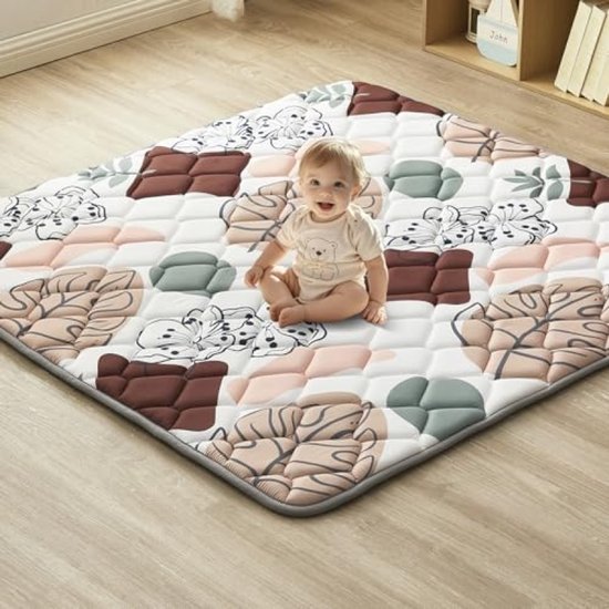 Baby kruipmat 150x150 cm - Opvouwbaar speelkleed met bladeren en dierenprint - Zachte en veilige speelmat voor baby's