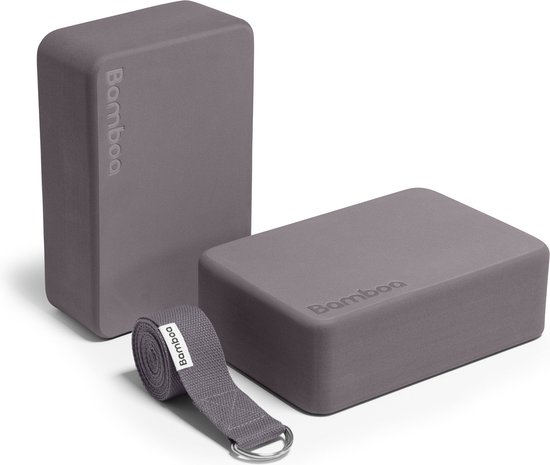 Bamboa Yogablokken Set Grijs + Gratis Yoga Riem - Ronde hoeken - EVA Foam - 2 Yoga Blokken van Bamboa