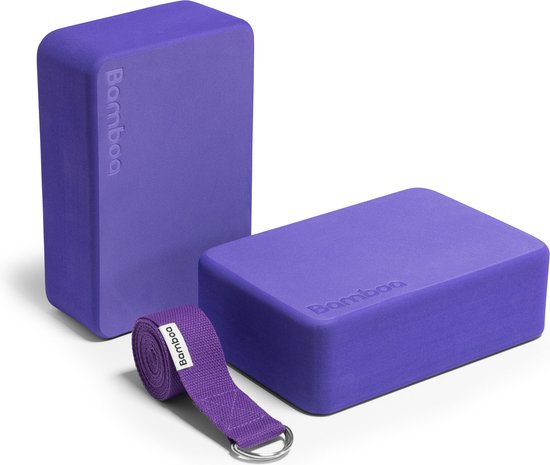 Bamboa Yogablokken Set Paars + Gratis Yoga Riem | Ronde hoeken | EVA Foam | 2 Yoga Blokken van Merkloos
