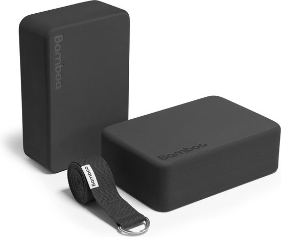 Bamboa Yogablokken Set Zwart + Gratis Yoga Riem | Ronde hoeken | EVA Foam | 2 Yoga Blokken van Bamboa