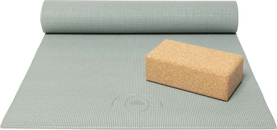 Basispakket yogamat en blok - asgroen van Bumblebee.