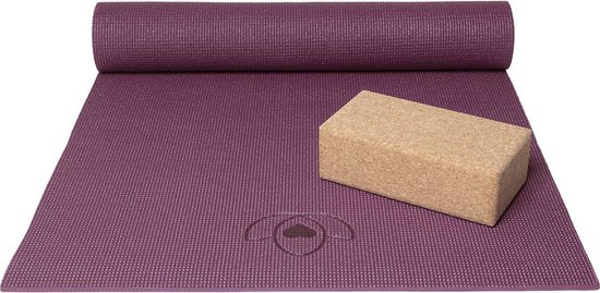 Basispakket yogamat en blok - donkerpaars van Basi