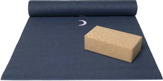 Basispakket yogamat en blok - moon indigo van Pure Yoga Essentials