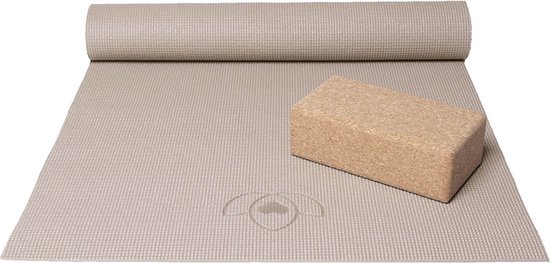 Basispakket yogamat en blok - taupe van Basi