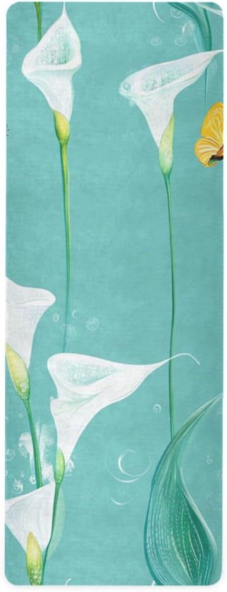 Bedrukte Yogamat - Sportmat Fitness - Thuis Workout - Antislip Zonder Beweging - 180 x 66 cm - Turquoise Bloemen