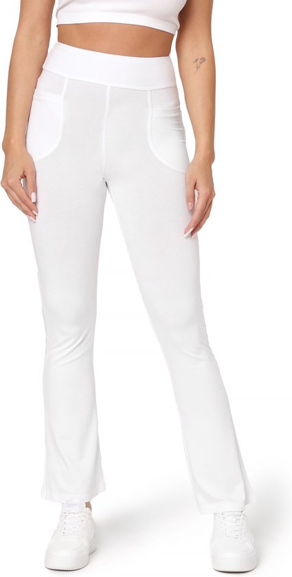 Bellivalini Dames Yogabroek - Sport - Vrijetijdsbroek - Lang - Viscose - Sportbroek - BLV-BLV50-282-YPF - Wit - XS