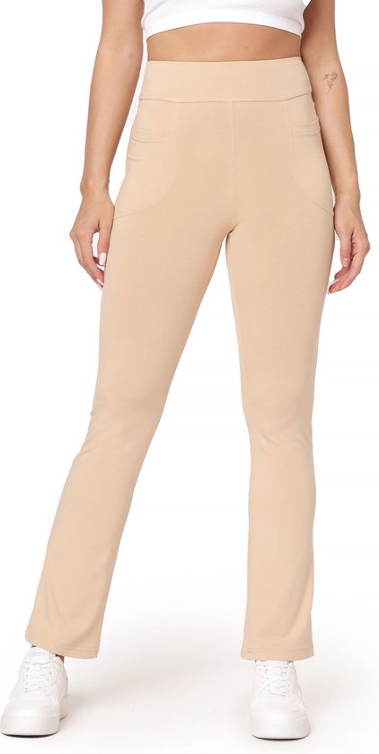 Bellivalini Dames Yogabroek - Sport - Vrijetijdsbroek - Lang - Viscose - Sportbroek - BLV-BLV50-282-YPF - Zand - M