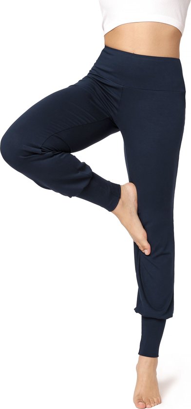 Bellivalini Dames Yogabroek - Sportbroek - Vrijetijdsbroek - Lang - Viscose - Sport - BLV-BLV50-278-YP - Donkerblauw - XS