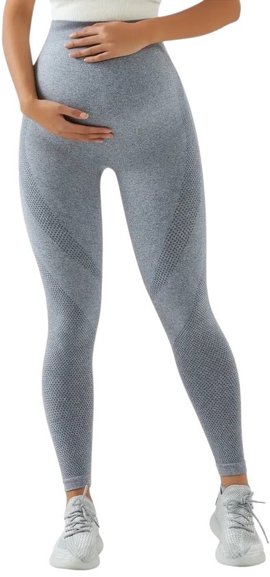 BELLYFIT Maternity Legging - Zwangerschapslegging - Hoge Taille - Zeer Rekbaar - Comfortabel - Sportlegging - Yoga Broek - Fitness - Zwangerschap - Grijs - Maat L van Merkloos