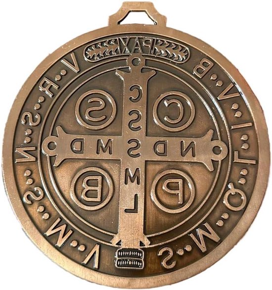 Benedictus Kruis Medaille - Religieus Decoratie - Bureau Presentatie - Antieke Messing Afwerking - 12.7 cm - Koper Rood