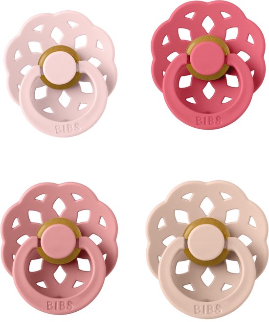 BIBS Boheme Fopspeen set 4 stuks Coral,Dusty Pink,Blossom en Blush 6-18 maanden maat 2 van Bibs