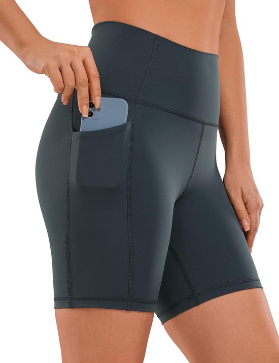 Biker Shorts - Yoga Broek - Fitness Training - Zijzakken Hoge Taille - 6 Inch