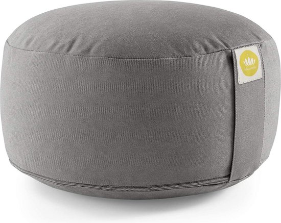 Bio Katoen Meditatiekussen Antraciet - Natuurlijke vulling van spelt - Bio katoen (GOTS) - Yogakussen - Meditatie kussen - Yoga kussen - Mediteren - Yoga kussen rond - Yoga van Aumadu