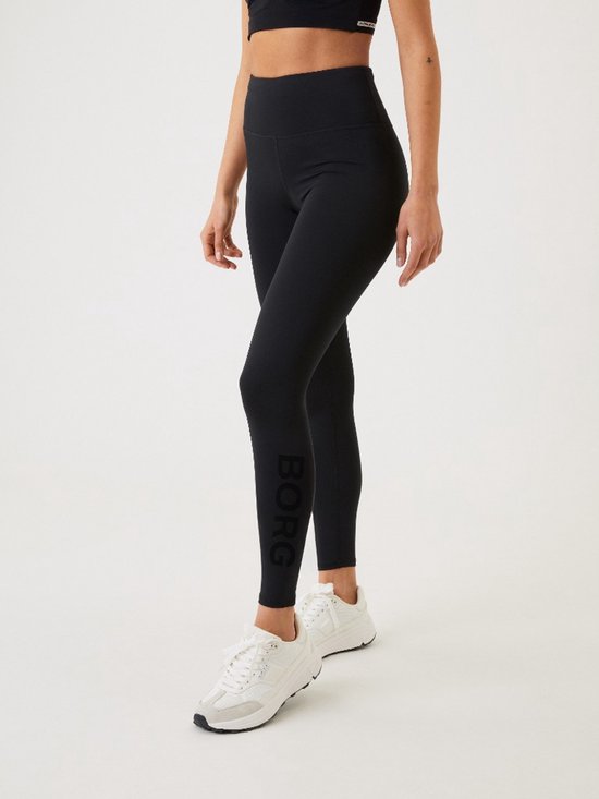 Björn Borg Logo Tight Sportlegging Dames - Sportbroek Vrouwen - Recycled Polyester - Zwart/Wit - Maat S van Merkloos
