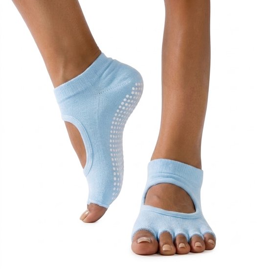 Blauw antislip pilates sokken dames ademende yoga sokken met open wreef en split teen siliconen antislip zool sport sokken voor pilates yoga barre dans fitness en vloeroefeningen maat 36-40