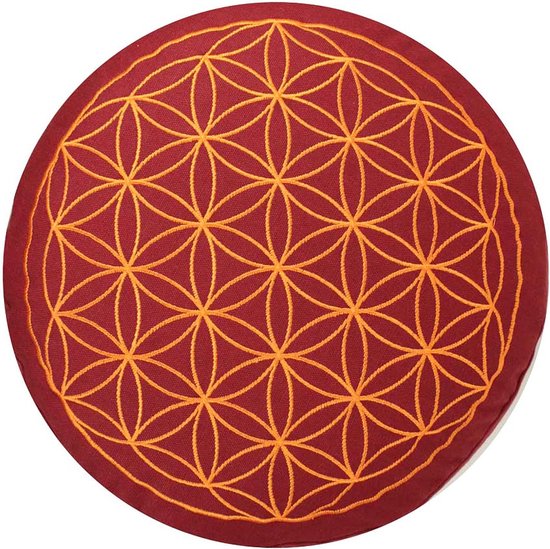 Bloem des Levens Meditatie/Yoga Kussen met Borduurwerk 33x15 cm (Verhoogde Zitpositie voor Beginner/Gevorderd) Gevuld met Speltkaf, Hoes en tijk 100% katoen van Bloem