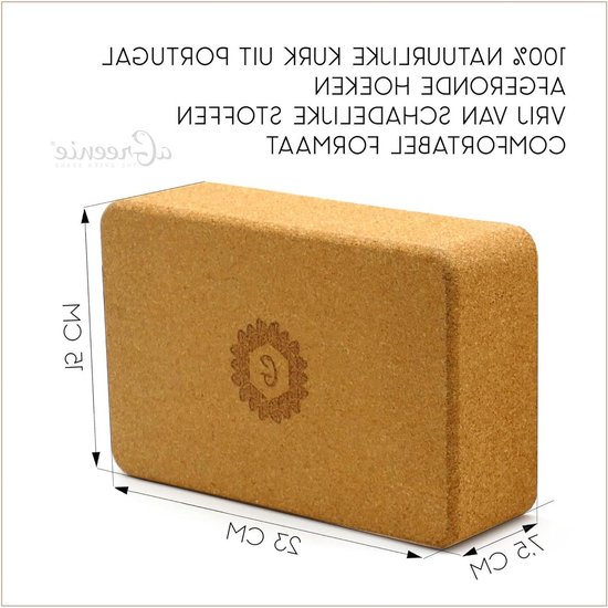 Blokvormig Kurk Yoga Blok 100% Natuurlijk Product - Inclusief Rugzak & Oefengids - Grote Maat van Beneyu