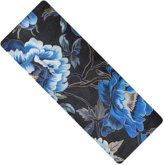 Blue Vintage Floral Printed Foldable Yoga Mat Travel Natural Rubber Non-slip, With Bag For Carrying Tapete para ejercicio 71x26 Inch For Hot Yoga