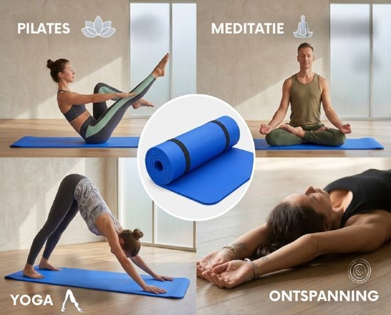 Bobbel Home Luxe Yogamat - 1cm Extra Dik - NBR Antislip - Fitnessmat voor Yoga, Pilates & Home Workout - 180x60cm - Blauw van Merkloos
