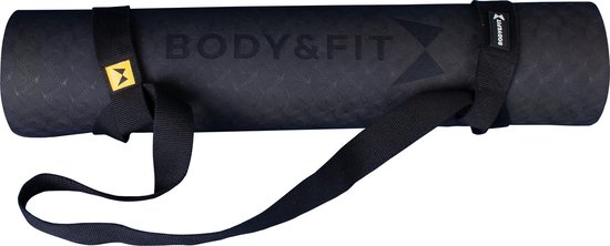 Body & Fit Yoga Mat - Fitnessmat - Anti-Slip - Oprolbaar en met Hengsel - Zwart van Body & Fit