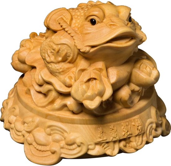 Boeddha beeld - Houten decoratie - Kantoor decoreren - Massief hout - 7.5x7.5x6.5 CM - Goud