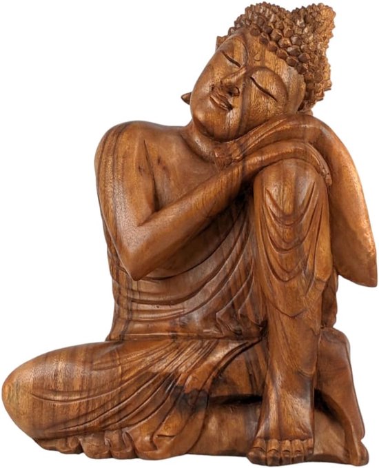 Boeddha Beeld - Zen Decoratie - Meditatie Ruimte - Handgesneden Hout - Hoogte 40cm - Natuurlijk Hout van Boeddha.