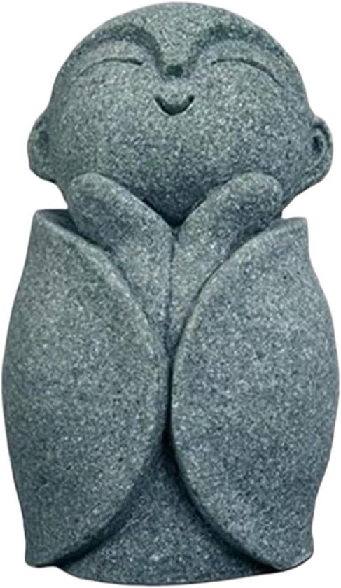 Boeddha standbeeld - Monnik beelden - Zen decoratie - Duurzaam zandsteen - 6 cm hoog - Grijs