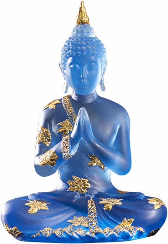 Boeddhabeeld, klein zittend Boeddhabeeldje Hars verzamelobjecten Decor, Sculptuur Ornamenten voor Huisdecoratie Fengshui, Blauw