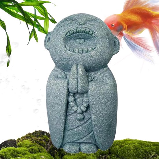 Boeddhabeeld Monnik - Spirituele Decoratie - Meditatie Rust - Stevig Zandsteen - 6 cm Hoog - Grijs