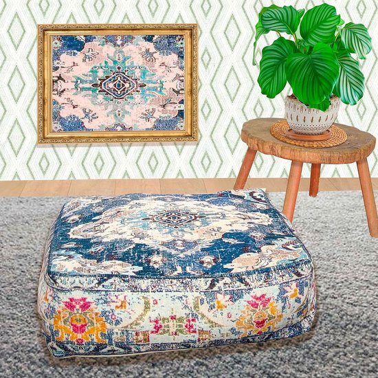 Bohemian Yoga Decor Vloerkussenhoes - 60x20 cm - Vierkante meditatiekussenhoes - Bedrukte katoenen kruk van Merkloos