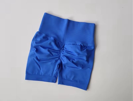 BoostMe Gym Short - Maat L - Blauw - Blue - Seamless Sport Short Dames – Scrunch – High Waist Short Legging – Fitness & Yoga