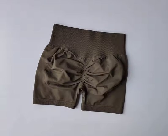 BoostMe Gym Short - Maat L - Bruin - Brown - Coffee - Seamless Sport Short Dames – Scrunch – High Waist Short Legging – Fitness & Yoga van BoostMe