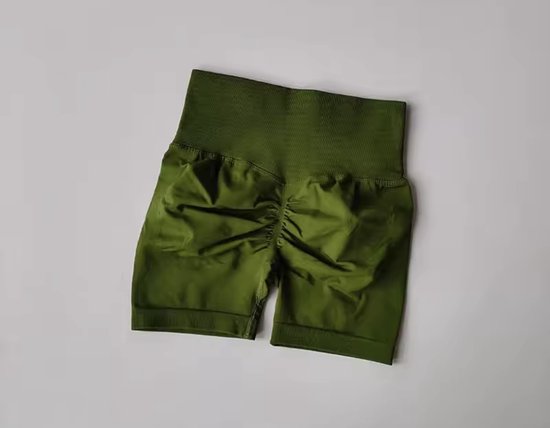 BoostMe Gym Short - Maat L - Matcha Green - Groen - Seamless Sport Short Dames – Scrunch – High Waist Short Legging – Fitness & Yoga