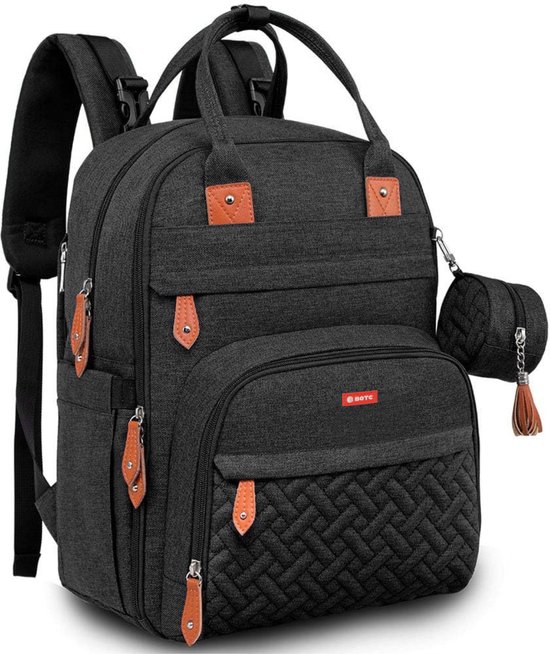 BOTC Luiertas – verzorgingstas – met buggymontage - slijtvaste - Met isoleervak - Inclusief verschoonmatras - Zwart van BOTC