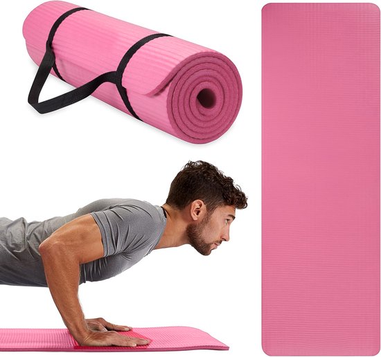 BOTC Yoga mat 10mm - Yogamat Antislip - 183*60*1cm - Sportmat Fitness Mat Duurzaam - Incl Draagtas - Roze van BOTC